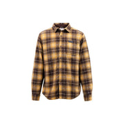 Columbia Surchemise homme marron en polyester, manches longues en flanelle à carreaux jaunes et marrons, fermeture boutonnée sur le devant