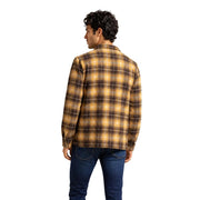 Columbia Surchemise homme marron en polyester à manches longues, en tissu doux à carreaux jaunes et marrons.