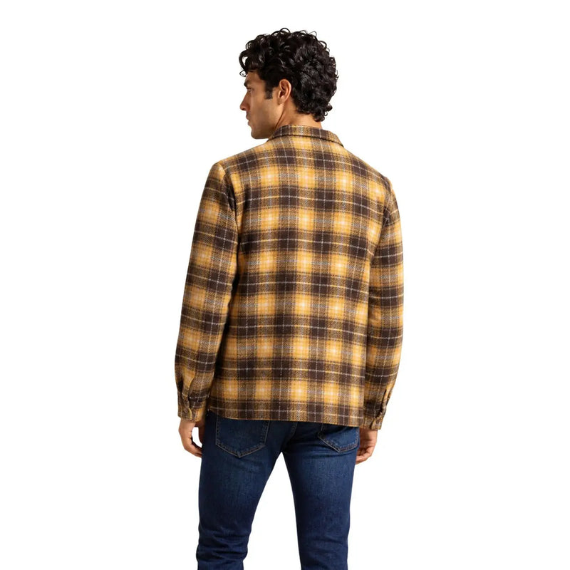 Columbia Surchemise homme marron en polyester à manches longues, en tissu doux à carreaux jaunes et marrons.
