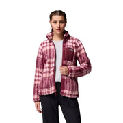 Columbia Sweat à capuche zippé pour homme en polaire rose douce à carreaux rose et bordeaux, en polyester avec capuche et fermeture éclair sur le devant