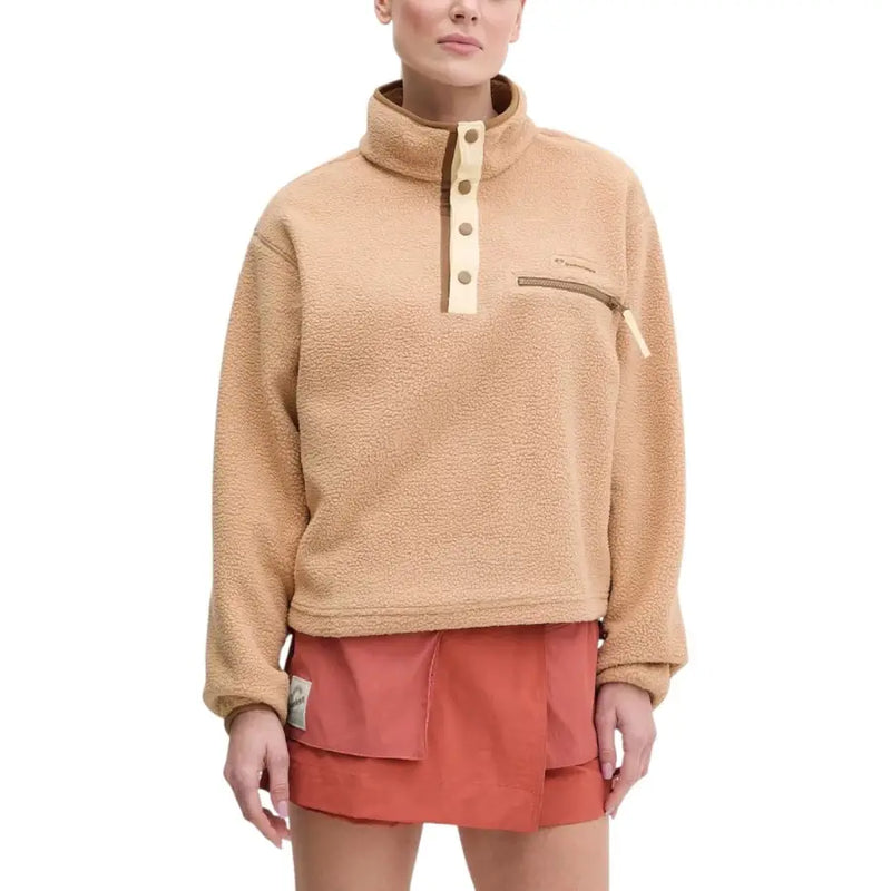 Columbia tan plush fleece half-zip turtleneck sweatshirt with pockets