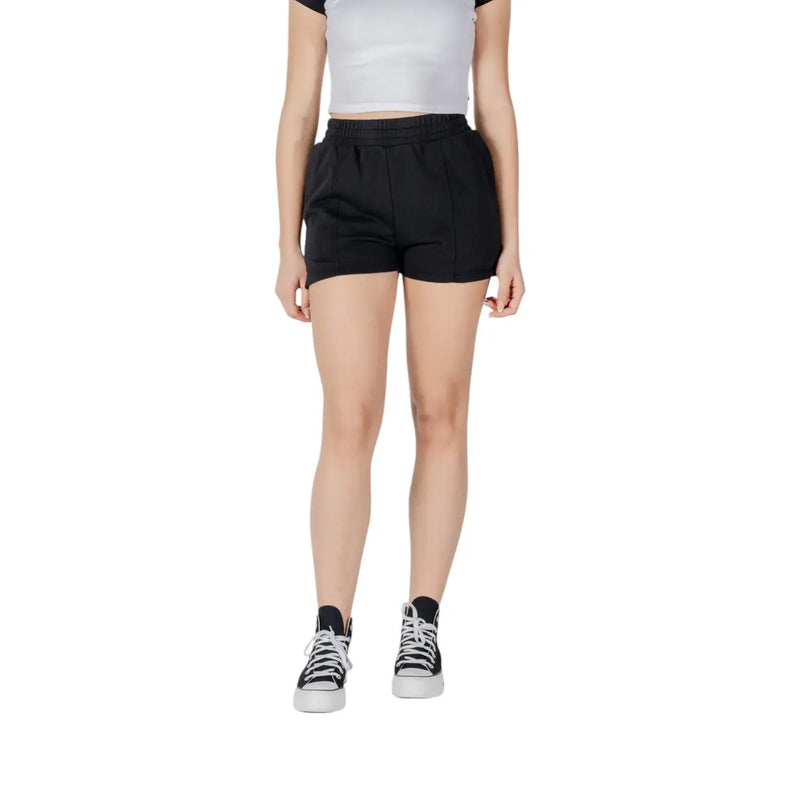 Converse women black cotton fleece high waisted shorts with elastic waistband and relaxed tapered fit