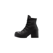 Converse womens black leather lace-up ankle boots with chunky block heel and platform sole