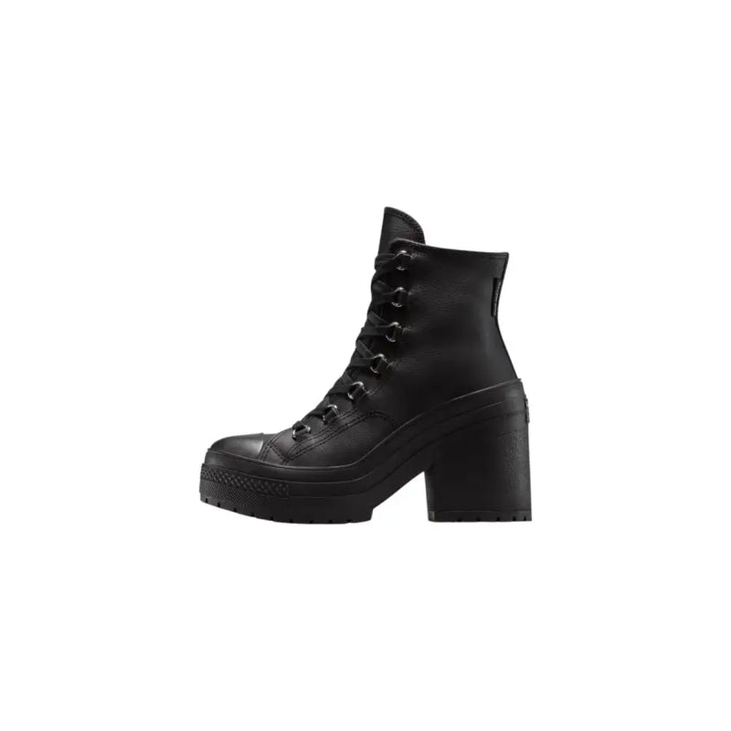 Converse womens black leather lace-up ankle boots with chunky block heel and platform sole