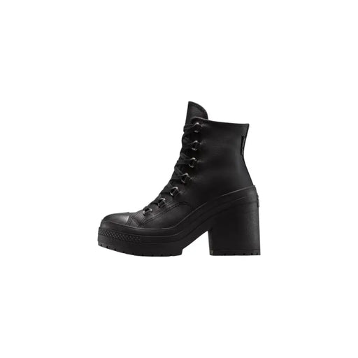 Converse womens black leather lace-up ankle boots with chunky block heel and platform sole