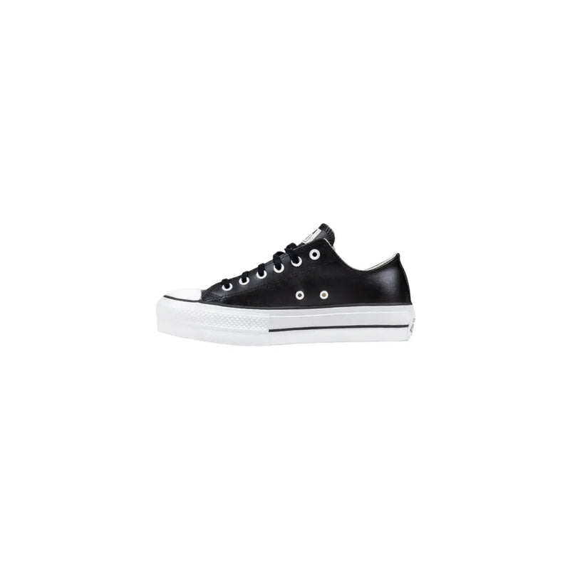 Converse women black leather platform sneakers with white rubber sole and toe cap in classic Chuck Taylor design