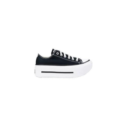 Converse women’s black plain lace platform sneakers with white laces