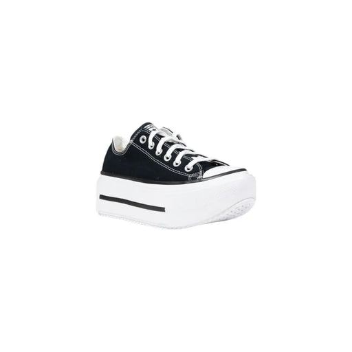 Converse baskets basses noires à plateforme pour femmestop Baskets en toile avec lacets blancs et semelle blanche épaisse à bande noire.