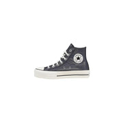 Dark gray Converse All Star high-top women’s platform sneaker with white laces and star logo