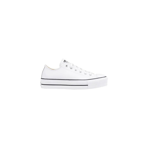 Converse women leather platform sneakers in white with black stitching and a classic low-top design