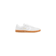 White converse women suede all star classic low-top sneaker with gum rubber sole and gold star logo