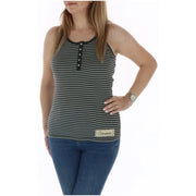 Converse femmes tank top Henley sans manches en coton rayé noir et gris avec patte de boutonnage