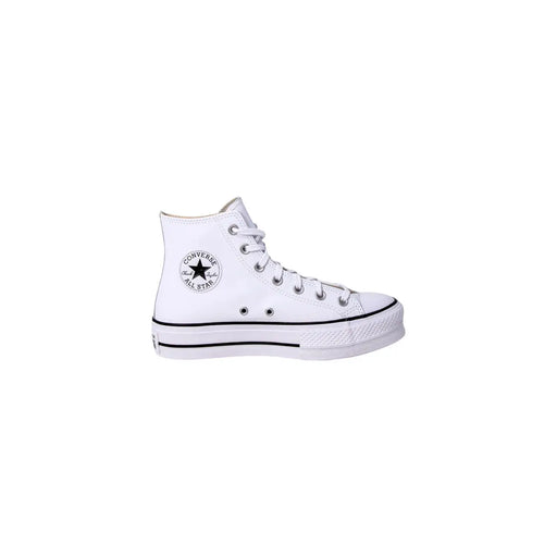 Blanc Converse plateforme haute en polyuréthane pour femmestop Baskets avec logo étoile noire et semelle en caoutchouc