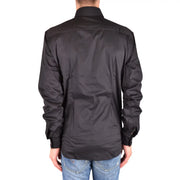 Chemise Costume National pour homme, en coton noir à manches longues, avec col classique satiné et poignets boutonnés.