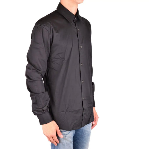 Chemise à manches longues en coton noir Costume National pour homme, avec col classique et plis discrets sur le devant.