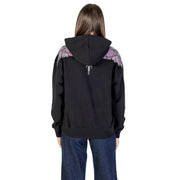 County of milan black cotton hooded sweatshirt for women with vibrant purple and pink embroidered wings on the back shoulders