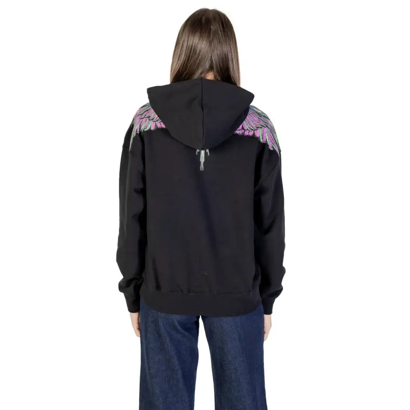 County of Milan black cotton hoodie with pink and purple angel wings embroidery