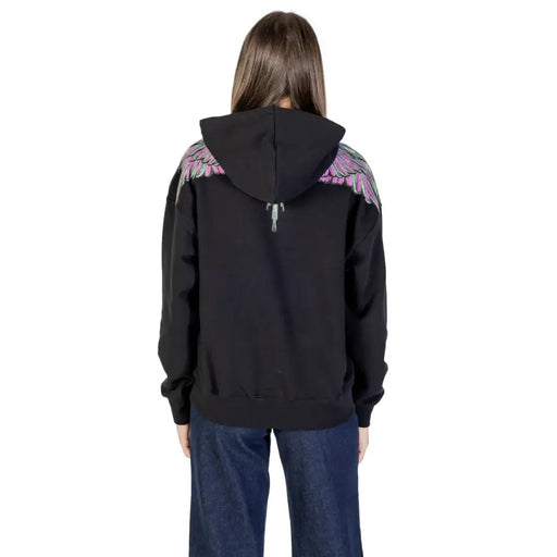 County of Milan black cotton hoodie with pink and purple angel wings embroidery
