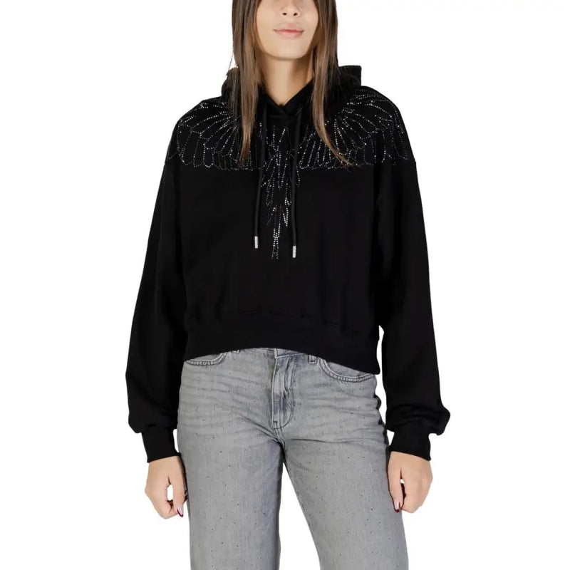 County of Milan black cropped cotton hoodie with sparkling wing design