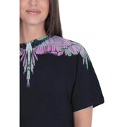 County of Milan black cotton women’s round neck t-shirt with purple-green wing graphic