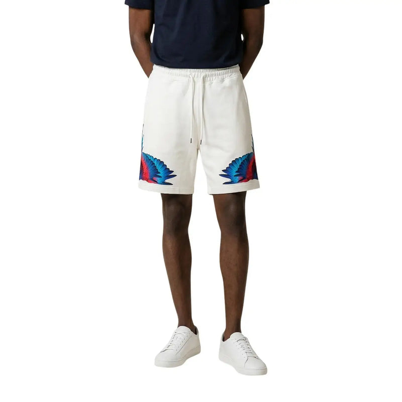 Short en coton blanc pour homme, de la marque County of Milan, orné d'ailes bleues et rouges sur les côtés (vue de face).