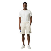 Short en coton County Of Milan pour homme, couleur crème, avec taille élastiquée à cordon et détail graphique bleu, vue de face