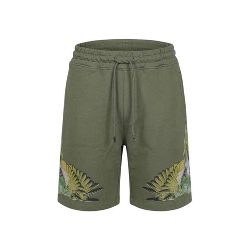 Short en coton County of Milan pour homme, vert olive, orné d'un motif d'ailes dynamique sur le bas des jambes, vue de face