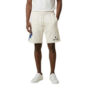 Short en coton County of Milan pour homme, couleur crème, avec un motif bleu sur la jambe gauche et le logo sur le devant droit.