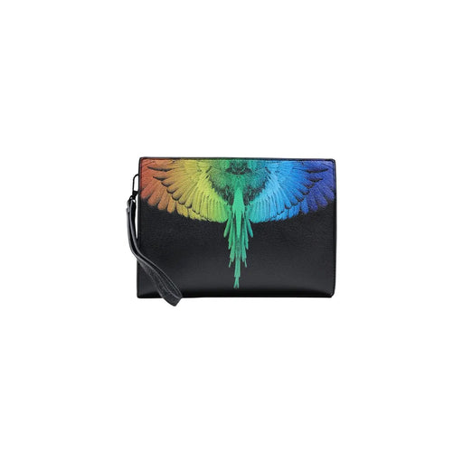 Sacoche homme County of Milan en similicuir noir avec un motif d'ange ailé aux couleurs de l'arc-en-ciel, 26 x 19 x 7 cm