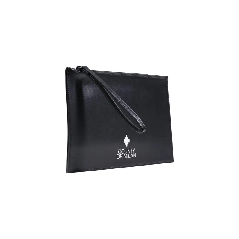 Pochette homme County of Milan en similicuir noir avec dragonne et logo blanc, 30 x 20 x 0,3 cm