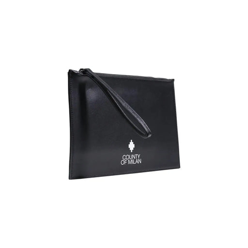 Pochette homme County of Milan en similicuir noir avec dragonne et logo blanc, 30 x 20 x 0,3 cm
