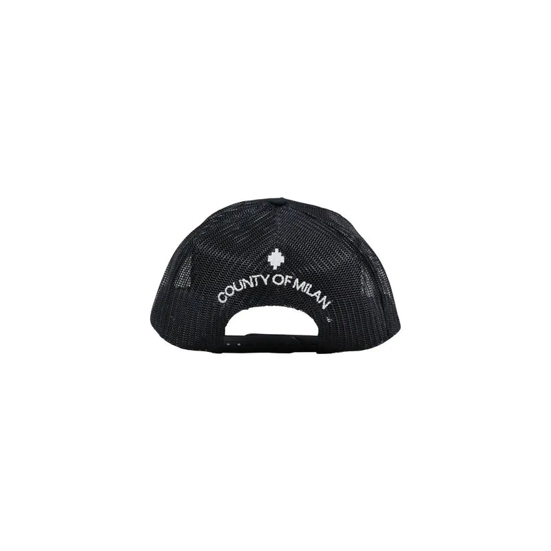 Casquette trucker en maille noire avec inscription et logo du comté de Milan brodés en blanc, en mélange de coton, pour homme