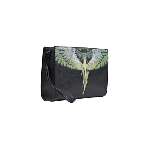 Pochette homme County of Milan en similicuir noir ornée d'un perroquet ailé vert et blanc (26 x 19 x 7 cm)