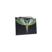 Pochette pour homme County of Milan en similicuir noir ornée d'un motif d'oiseau aux ailes vertes et blanches éclatantes et d'une tirette de fermeture éclair noire
