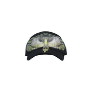 Casquette homme Black County of Milan en mélange de coton, ornée d'un imprimé aigle détaillé en couleurs dans les tons de gris, blanc et jaune.