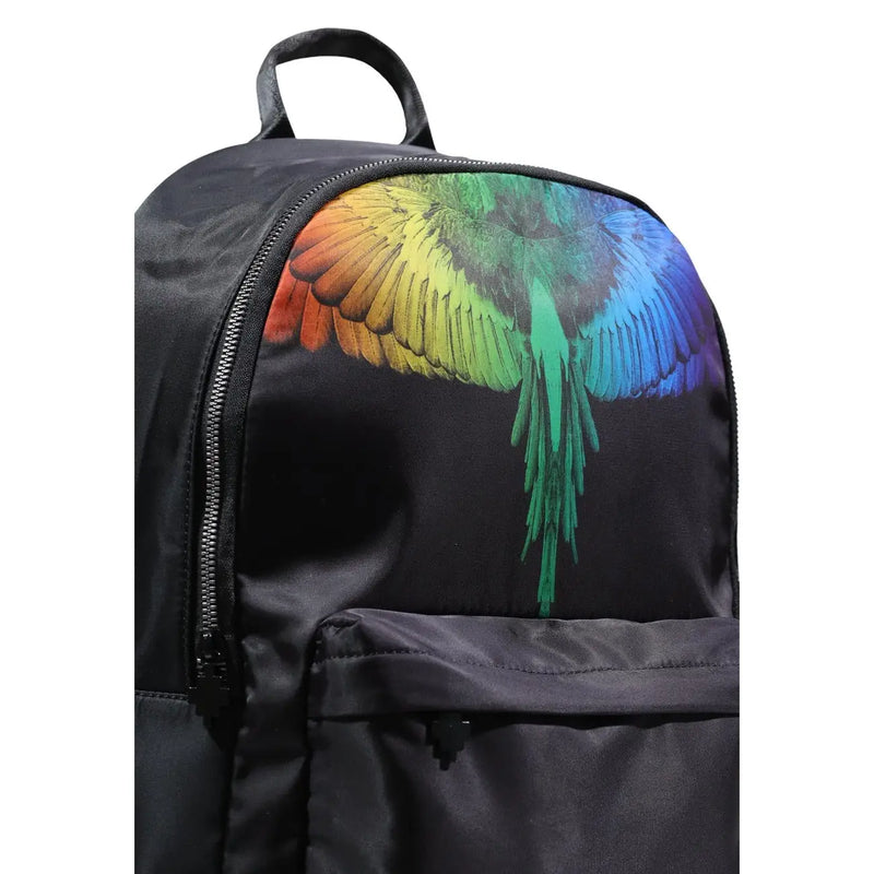 Sac à dos homme County of Milan en nylon noir avec motif d'ailes aux couleurs de l'arc-en-ciel sur le dos, 38 x 42 x 15 cm