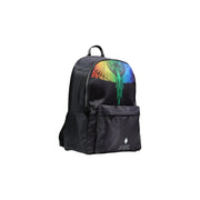 Sac à dos homme County of Milan en nylon noir avec un motif d'ailes arc-en-ciel éclatant et un logo blanc sur le panneau avant