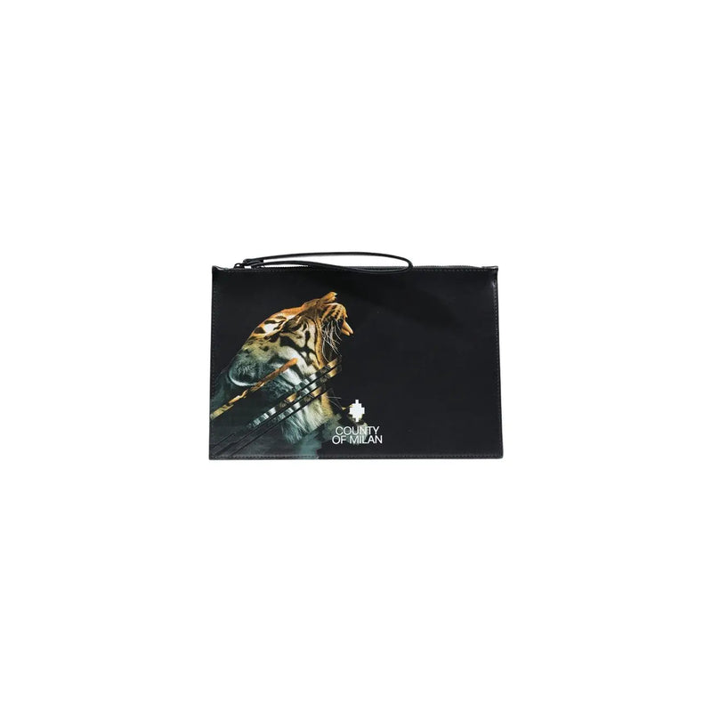 Pochette pour homme County of Milan en cuir noir avec motif tigre détaillé et logo en similicuir, 30 x 20 cm