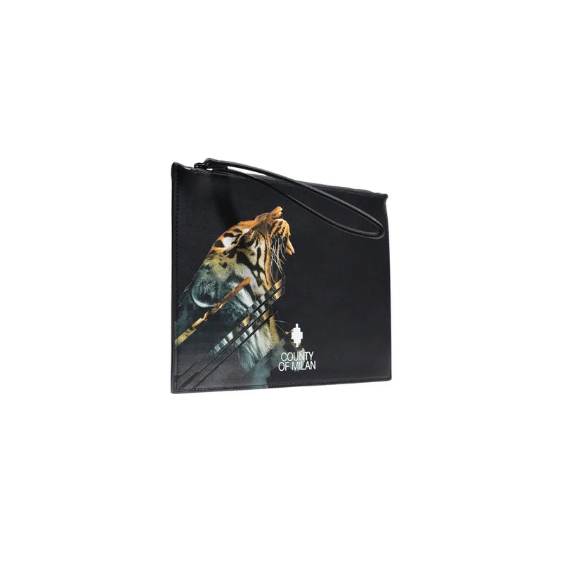 Pochette homme en cuir noir County of Milan ornée d'un imprimé tigre et du logo, 30 x 20 cm