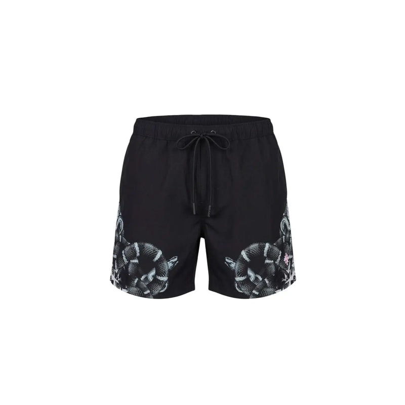 County Of Milan men swimwear black printed polyester shorts with bold white and gray snake print on sides