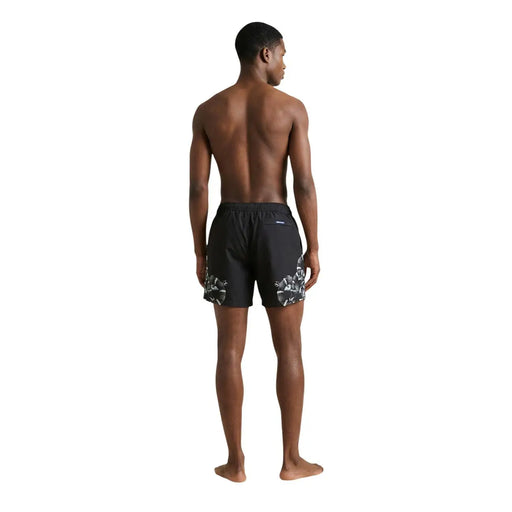County of Milan men swimwear black printed polyester shorts with bold white floral pattern on lower legs