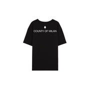 Back view of county of milan men t shirt black cotton round neck with white print and diamond logo