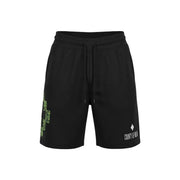 Short County Of Milan pour homme, noir, avec croix verte pixélisée et logo blanc, vue de face