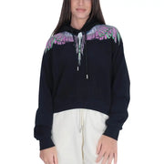 Black cropped hoodie with multicolored wings on shoulders