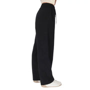 County of Milan women black cotton wide-leg trousers with drawstring waistband and lace details