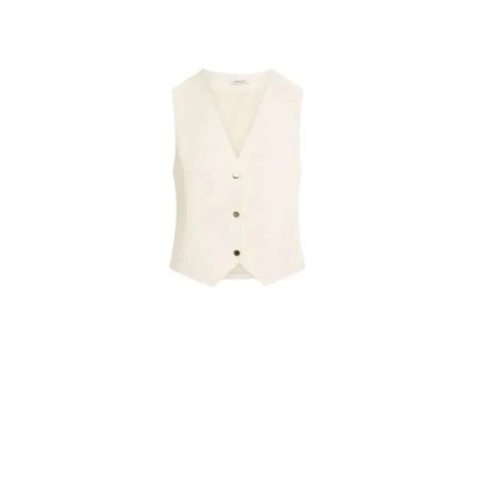 Cream-colored buttoned vest from Morgan De Toi Women’s Light Blue V-Neck Sleeveless Gilet
