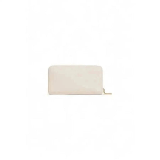 Cream-colored leather Love Moschino wallet with gold zipper closure for women