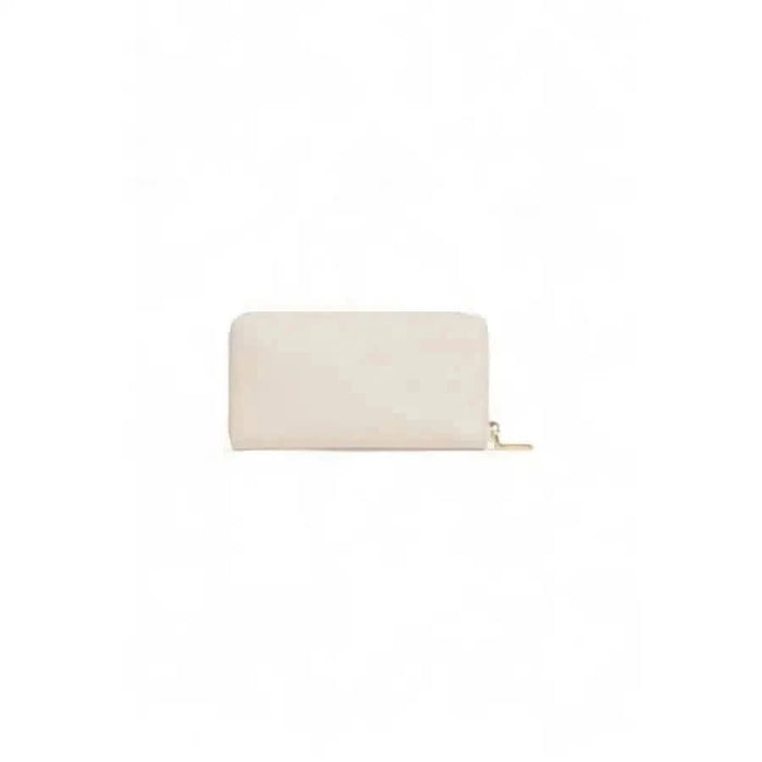 Cream-colored leather Love Moschino wallet with gold zipper closure for women