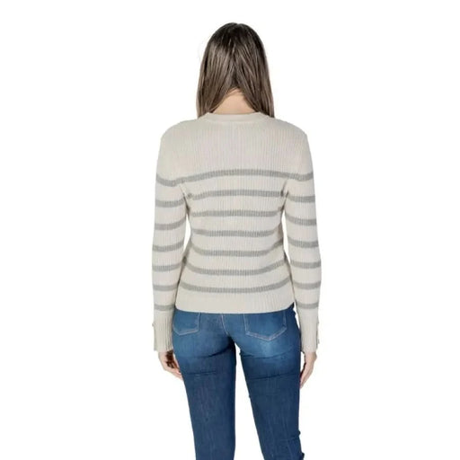 Cream-colored striped sweater featuring gray horizontal stripes for Morgan De Toi Women’s T-Shirt