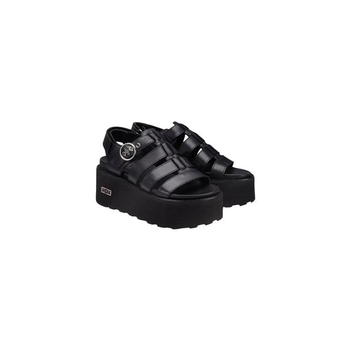 Sandales à plateforme en cuir noir pour femmes, style culte, avec plusieurs brides et semelle épaisse, pour un look décontracté et élégant.